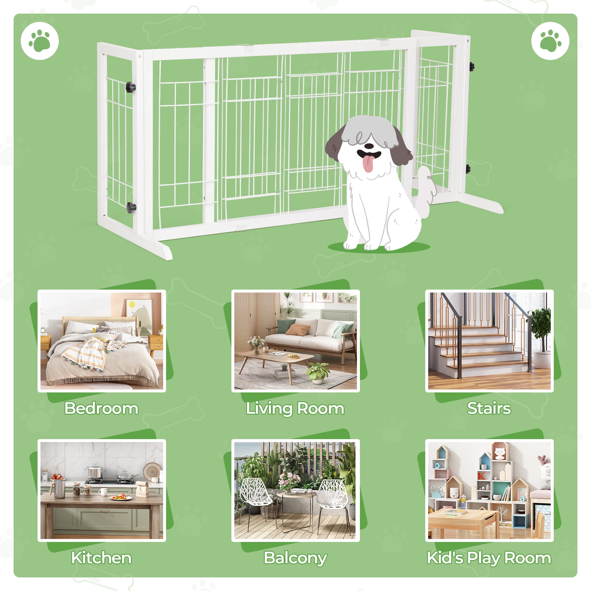 Coziwow Freestanding Wood Pet Gate, 38"-71" Sturdy Solid Wood Dog Gate for The House, Doorway, Stairs, Pet Puppy Safety Fence, White