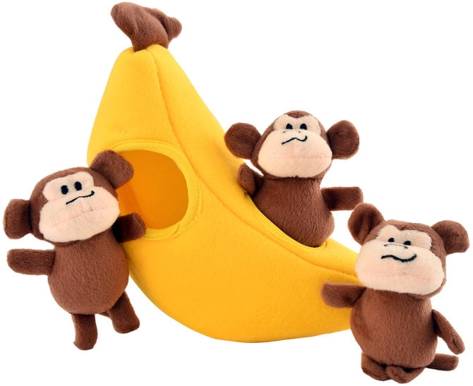 stuffed toy monkey with banana
