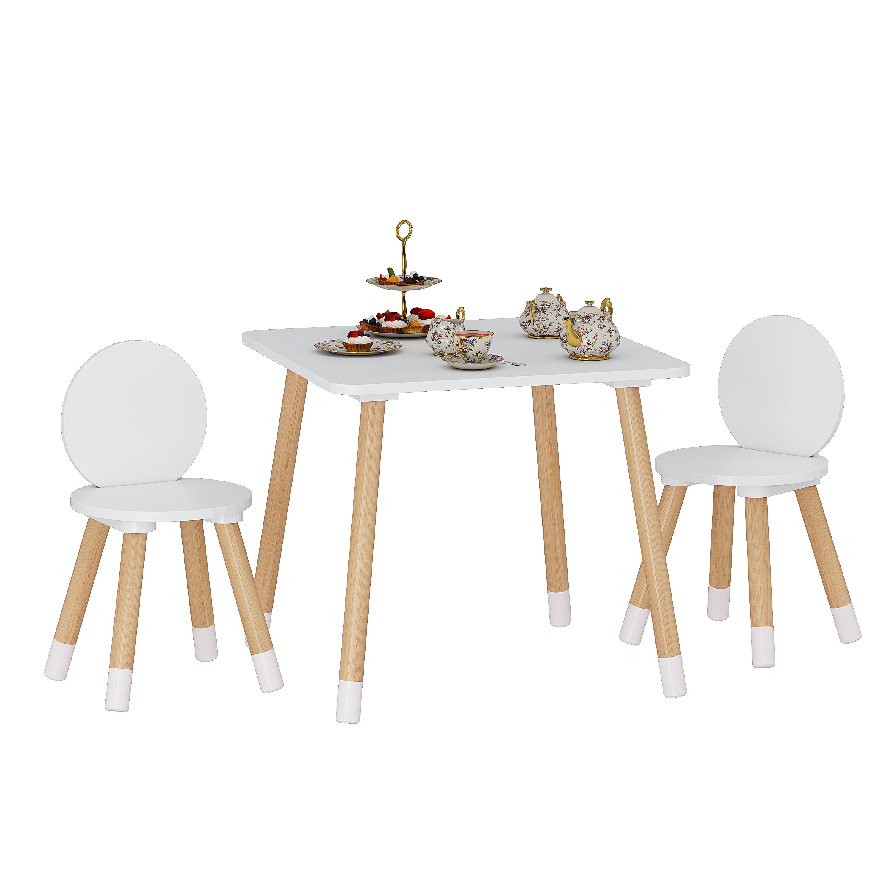STAROUS 2-in-1 Kids Table with 2 Chairs Set, White