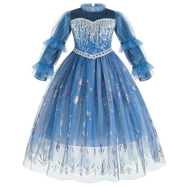 Girls Velvet Elsa Costume Princess Dress Halloween Cosplay Birthday