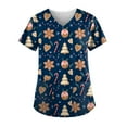 thumbnail image 1 of EGNMCR Hauts de Soins Infirmiers pour Femmes, Uniforme de Travail Imprimé de Noël, Manches Courtes, Col en V, Blouse de Travail avec Poches, Costumes de Noël, 1 of 4