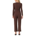 thumbnail image 3 of INSPIRE CHIC Women's V Neck Jumpsuit Long Sleeve Tie Waist Wide Leg Long Pants Elegant Knit Jumpsuits M Coffee, 3 of 5