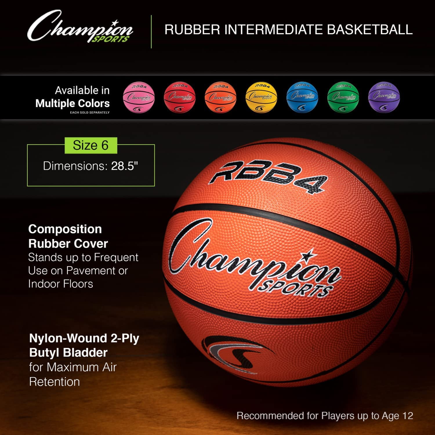 Champion Sports Rubber Intermediate Basketball, Heavy Duty - Pro-Style Basketballs, and Sizes - Premium Basketball Equipment, Indoor Outdoor - Sports Education Supplies (Size 6, Pink)