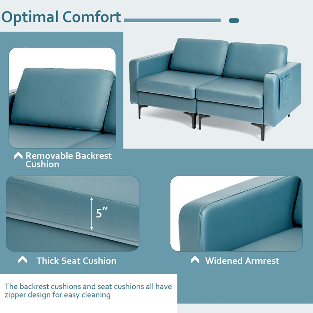 Finihen Loveseat Sofa, Modern Loveseat Sofa Couch with Side Storage Pocket and Sponged Padded Seat Cushions, for Living Room, Bedroom, Blue Finihen Loveseat Sofa, Modern Loveseat Sofa Couch with Side Storage Pocket and Sponged Padded Seat Cushions, for Living Room, Bedroom, Blue