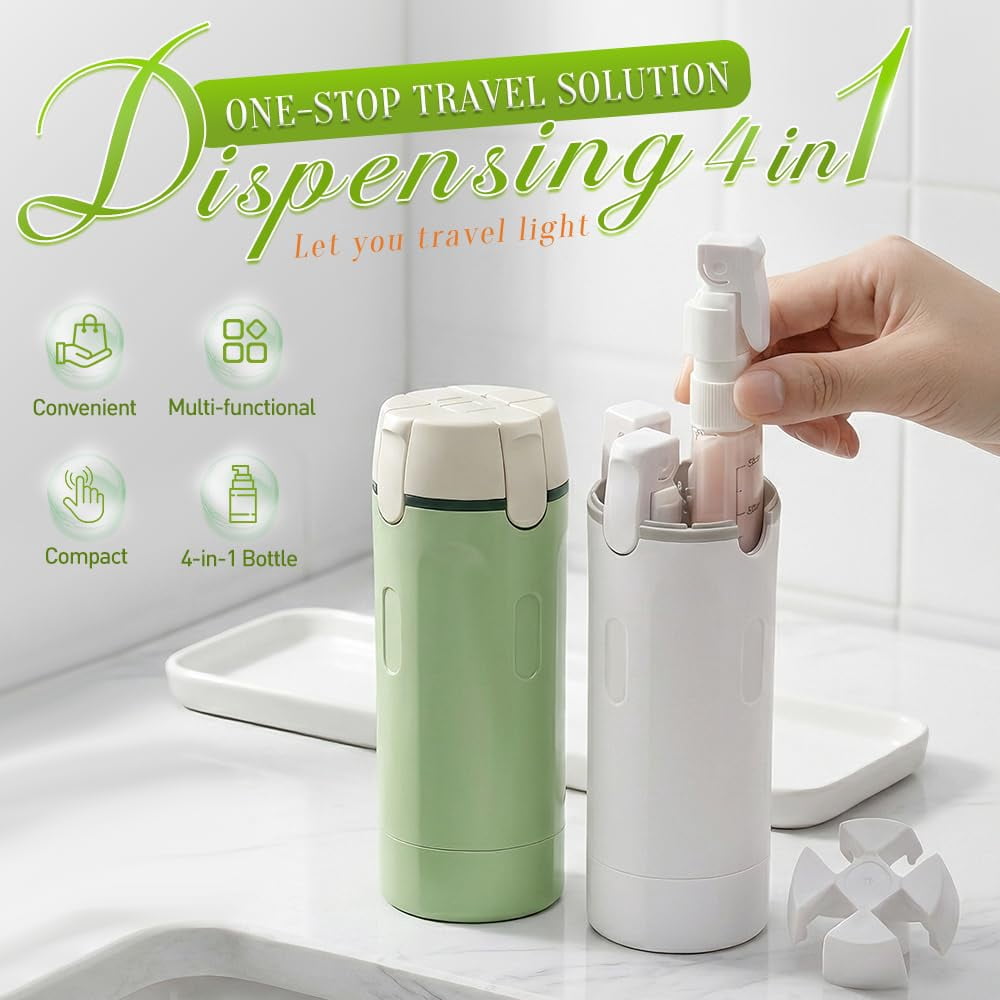 4-in-1 Travel Dispenser – 2026 Refillable Portable Travel Size Containers with Leak Proof Design for Organized Storage and Travel Use, Compact Lightweight Design