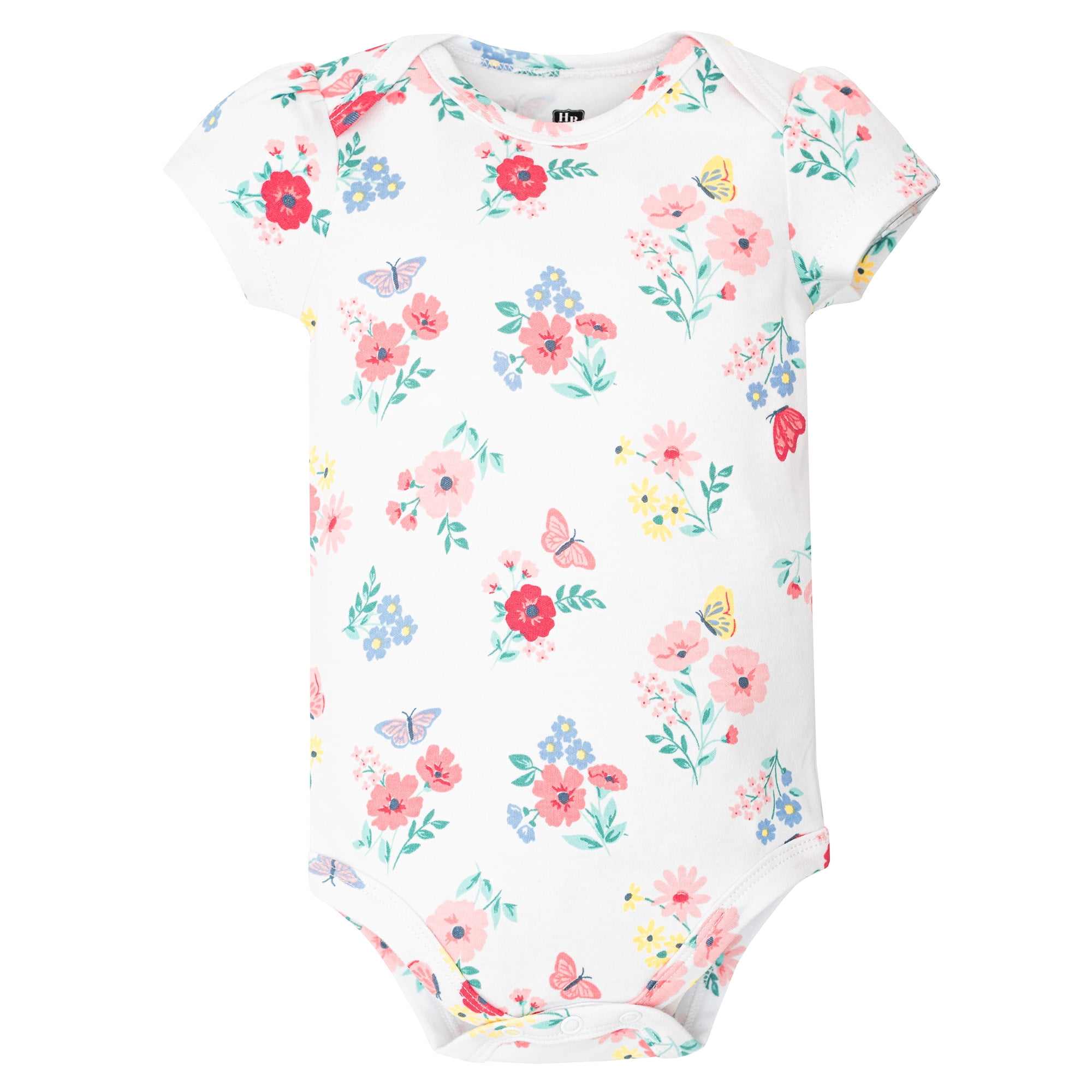 Hudson Baby Infant Girls Cotton Bodysuits 5-Pack, Butterfly Floral, Newborn