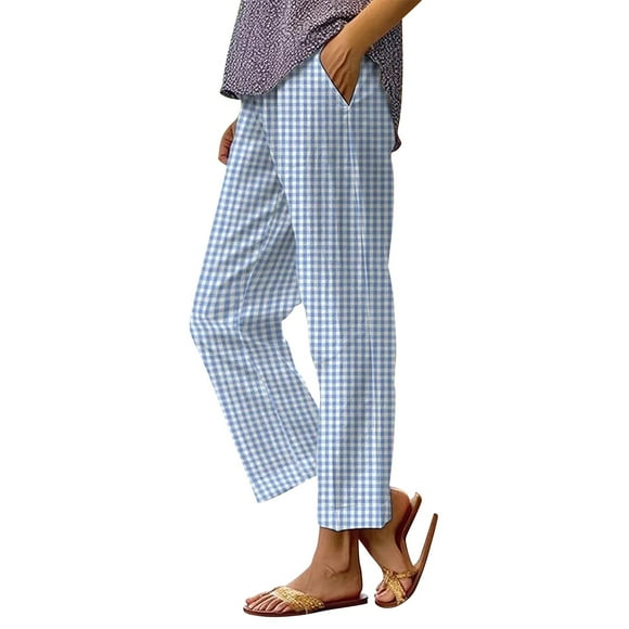 Hot Sale!BKQCNKM Wide Leg Pants Woman, Lounge Pants Women, Floral Pants for Women, Botanical Floral Design Loose Pocket Casual Pants, Baggy Pants, Sky Blue 3XL