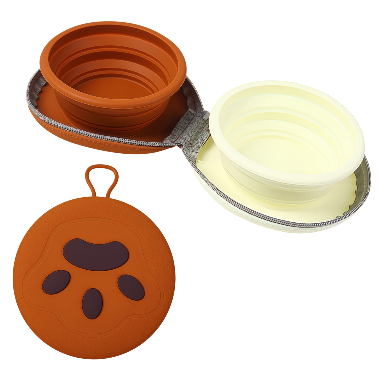 1 Pack Collapsible Silicone Double Pet Bowl 2-in-1 Portable Food & Water Separate Feeding Bowl Foldable Travel Bowl for Dogs & Cats