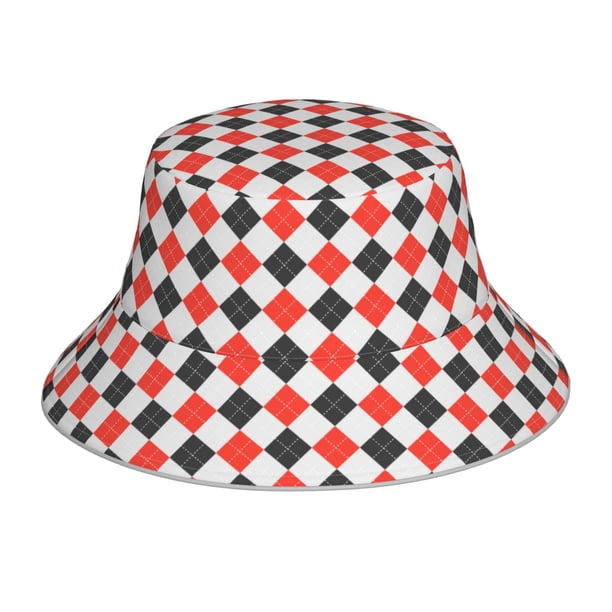 Balery Red and black argyle Sombreros para el sol para hombre y mujer, sombrero de pescador con UPF 50+