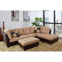 PonLiving 103.5" Wide Corner Microfiber Sectional Sofa with Storage Ottoman & Matching Pillows Right Hand Facing, Beige
