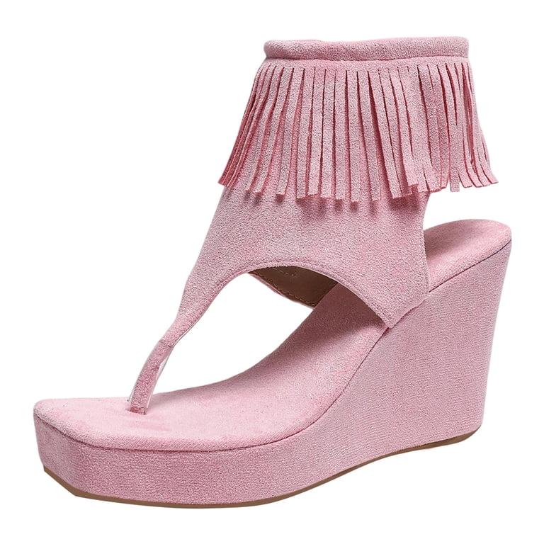 Pandaie Womens Suede Thong Sandals Ankle Tassel Slingback Platform
