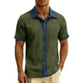 thumbnail image 3 of DDAPJ pyju Men Cotton Linen Short Sleeve Shirt Faux Denim Patchwork Button Down Shirts Summer Casual Vacation Tops Z-Army Green XXL, 3 of 7