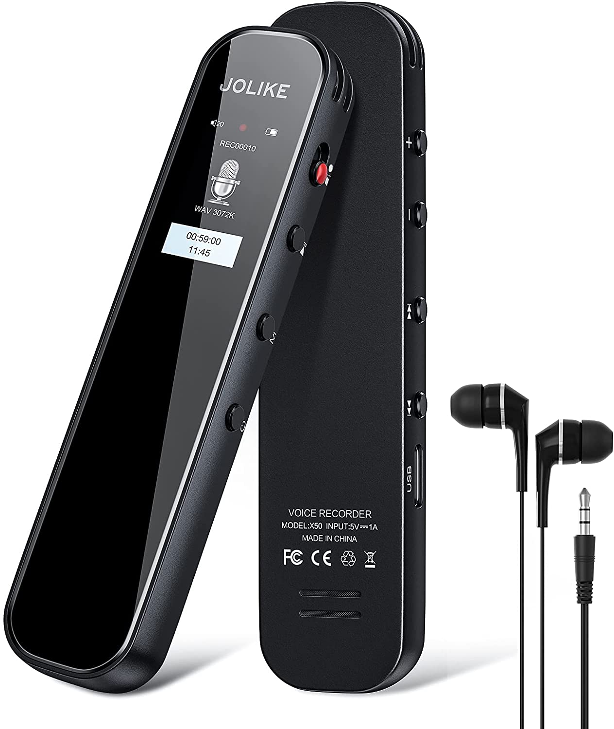 JOLIKE 32GB Digital Voice Recorder X50 with Playback Function USB Rechargeable Mini Recorder