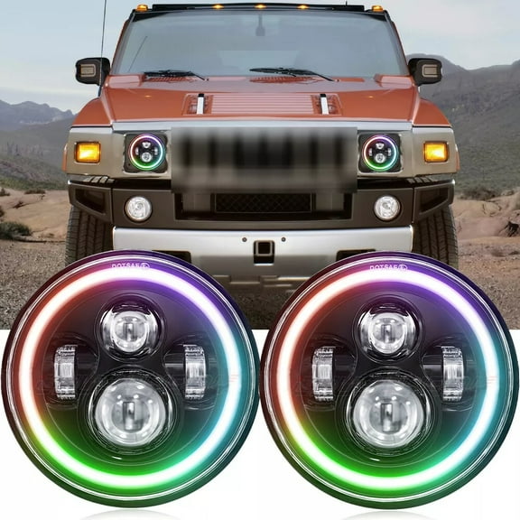 For 2003-2009 Hummer H2 - Pair 7" inch Round LED Headlights High Low Beam DRL Lamp