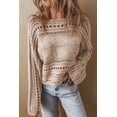 thumbnail image 5 of Women's Smoke Gray Hollow-Out Cable Knit Cropped Sweater, 5 of 7
