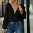 thumbnail image 2 of Diufon Long Sleeve Tops for Women Lace Patchwork V Neck Blouses Fall Casual Solid Color Tunics, 2 of 7