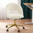 thumbnail image 5 of Furniliving Modern Rolling Mid-Back Armless Office Chair Swivel Upholstered Task Chair Open Curved Vanity Chair for Living Room Bedroom, White, 5 of 11