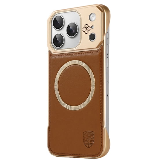 Allytechgroup for iPhone 17 Pro Max Case, PU Leather Hard PC Bumper Shockproof Cover Compatible with MagSafe Magnetic Wireless Charg Lightweight Shell Case, Brown