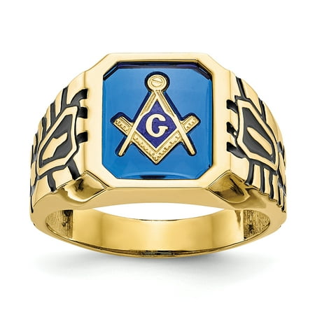 Men's 10K Yellow Gold Blue Acrylic Masonic Ring