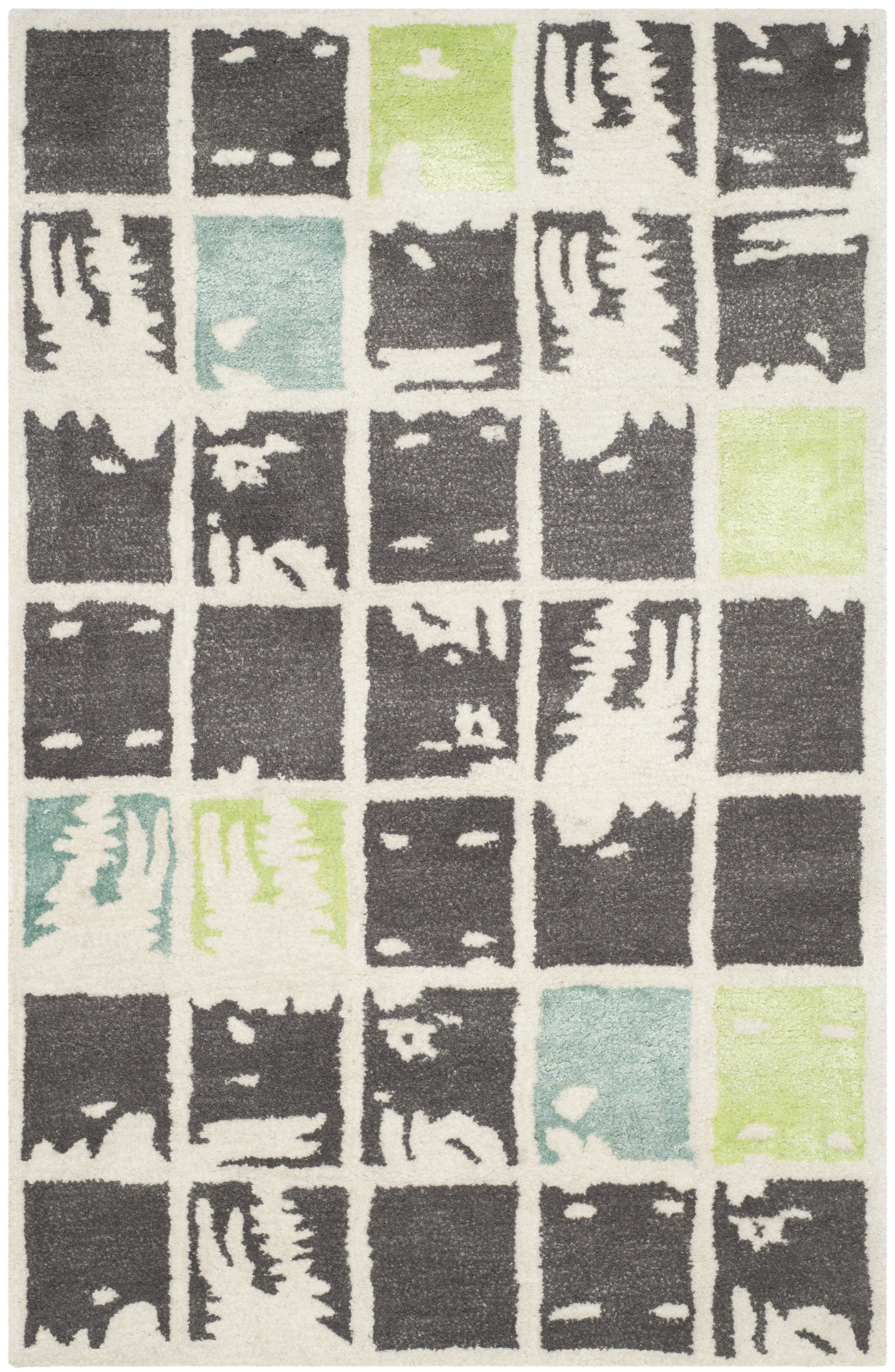 SAFAVIEH Bella Kalina Checkered Abstract Wool Area Rug, Grey/Ivory, 2' x 3'