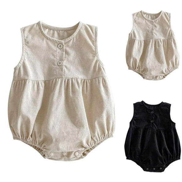Unisex Baby Clothes Infant Boy Girl Summer Bubble Romper Toddler Baby Plain Sleeveless Jumpsuit Beige