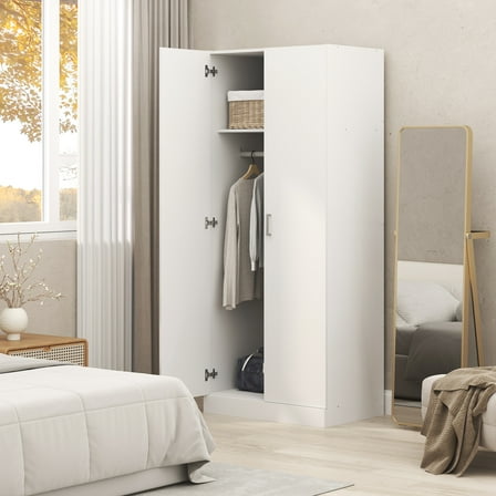 Furinno Robin Wardrobe Closet with Hanging Rod in White