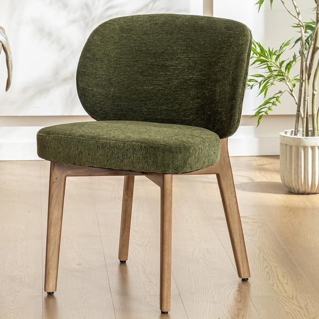 Dining Chair with Back Single Mid Century Modern Kitchen Chair Fabric Armless Chair Wide Padded Seat with Wooden Leg for Kitchen Dining Living Room