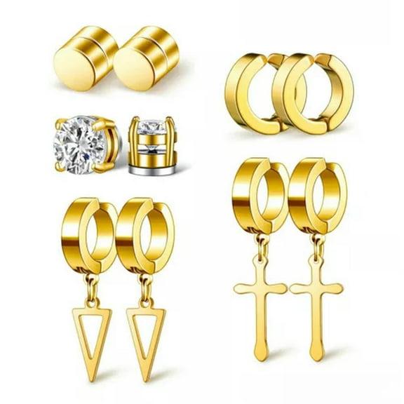 QQTDFG 5 Pair Stud Earrings for Men Women Stainless Steel Non Pierced Magnetic Fake Set-Gold
