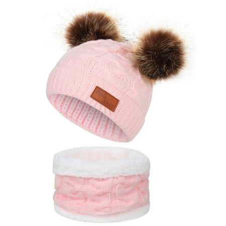 

QWERTYU Toddler Baby Girl Boy Winter Ski Cap Children Knitted Faux Fur Pompom Beanie with Scarf Hat 1Y-8Y