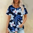 thumbnail image 7 of Loose Summer Tops for Women Oversized Short Sleeve Floral Shirt Trendy Casual Pullover, Sky Blue, XXL, 7 of 7
