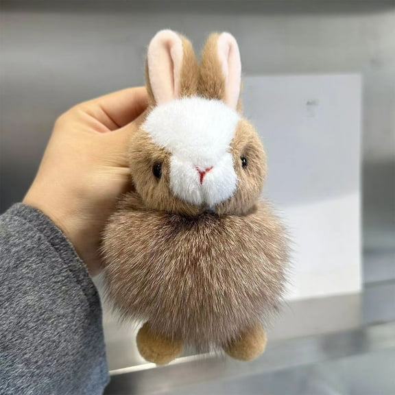 kkbbma under $5 Soft Cute Bunny Keychain Artificial Rabbit Fur Plush Fluffy Key Ring for Women