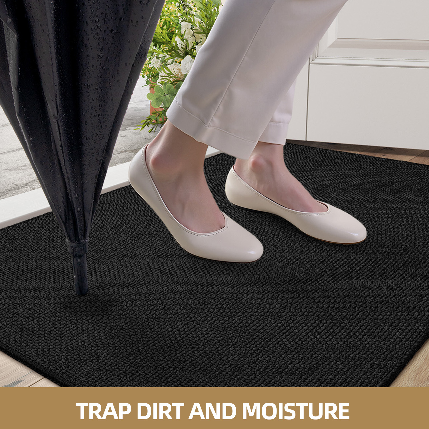 PABUBE Thin Indoor Doormat, Durable Dirt Trapper Entry Rug for Inside House, Non Slip Doormat Indoor Entrance, Low Profile Welcome Mat for Inside, Black, 17" x 30"