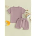 thumbnail image 5 of FEORJGP Toddler Baby Boy Summer Outfits 0-3Y Infant Short Sleeve T-Shirt Crew Neck Shirt Letter Printed Tops + Pocket Drawstring Shorts Set Newborn Loose Casual Daily Clothes, 5 of 9