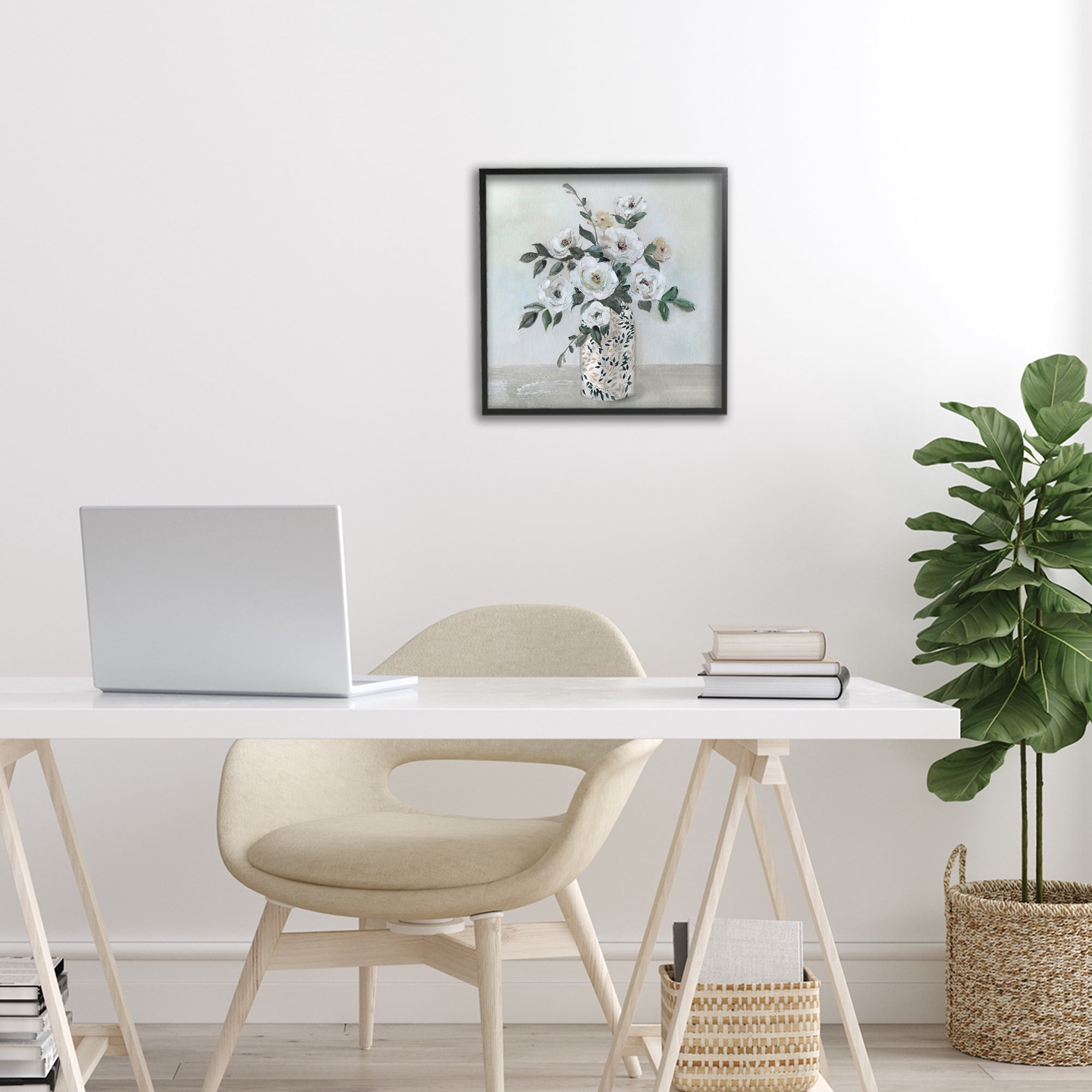 Stupell Industries Leaf Patterned Flower Vase Black Framed Giclee Art, design by Sally Swatland
