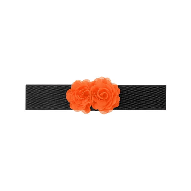 Cinturón Elástico Ancho para Mujeres INSPIRE CHIC, Corsé Estirable de Doble Flor Grande, Elegante y Casual para Vestido 68x6cm/26.8x2.4 pulgadas (LxA) Naranja