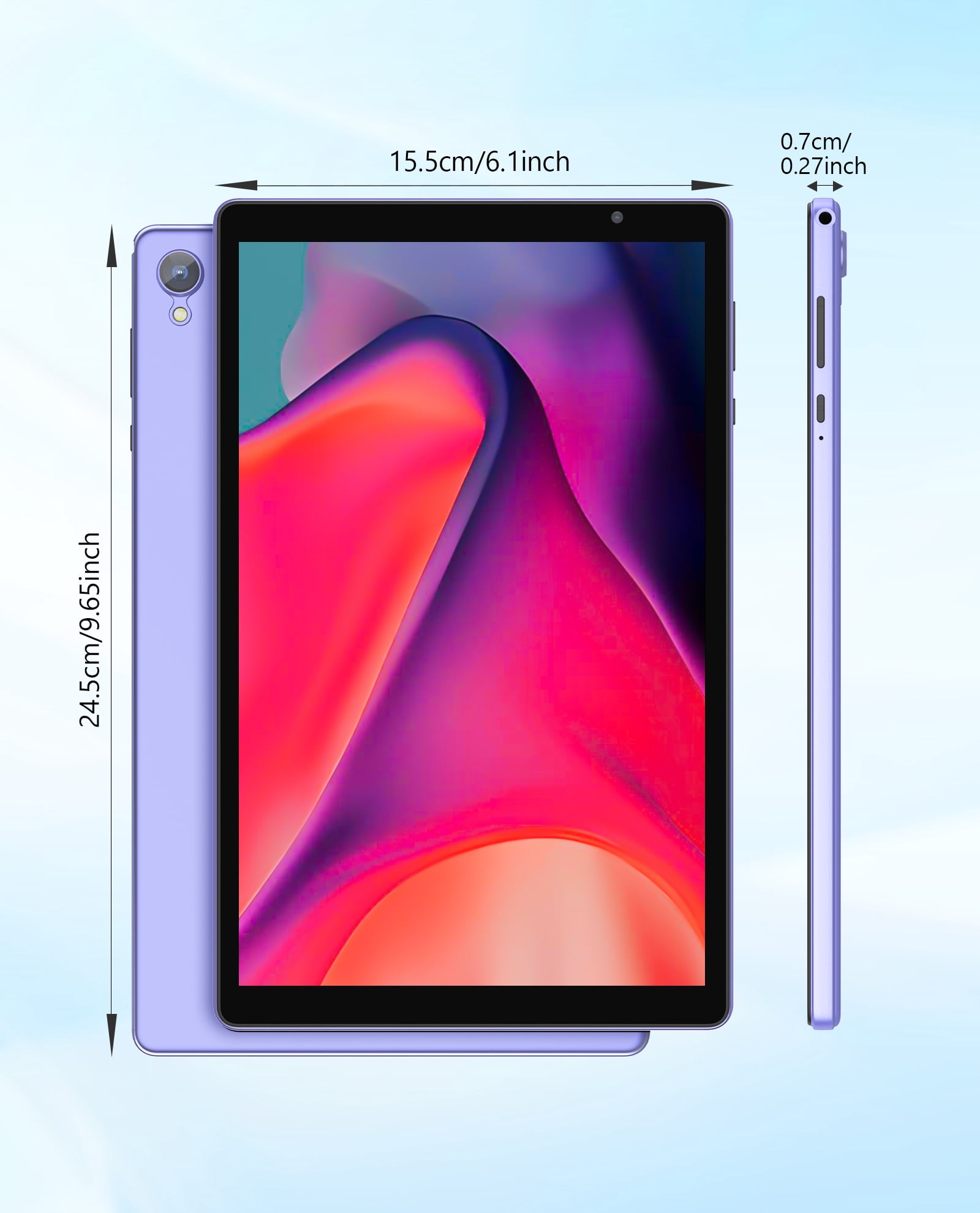 Android Tablet, 10 inch Android 14 Tablet, Quad-core CPU, RAM 4GB（2G+2G）, ROM 32GB (Up to 1TB), 800x1280 IPS, WiFi 6, 2MP+2MP, 6000mAh, Purple