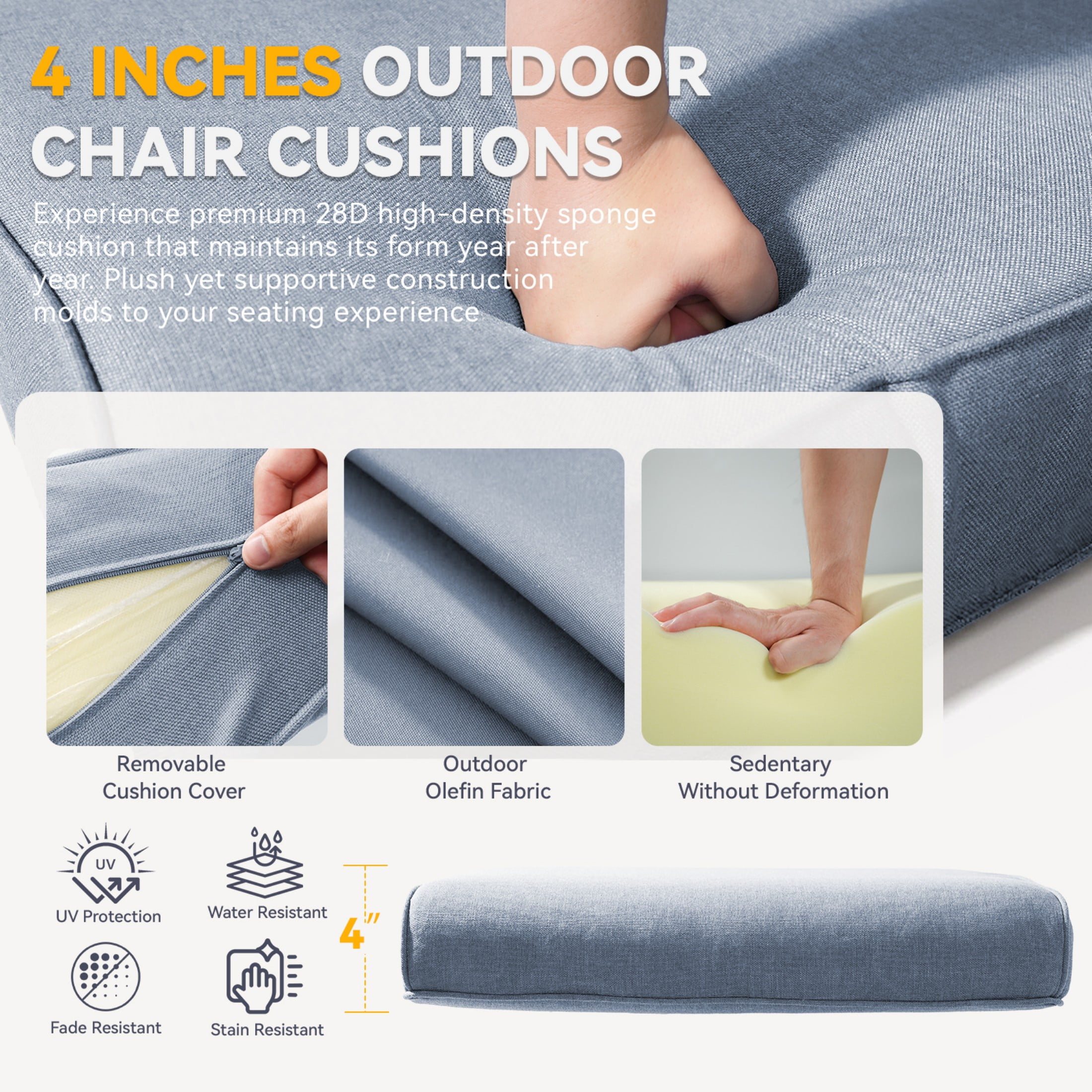 Unnifurnzi Outdoor Deep Seat Cushions Set of 3-22 x 25 x 4 Inch Outdoor Furniture Cushion with Water Resistant & Removable Cover Outdoor Chair Cushion for Patio Furniture Sofa Couch-Baby Blue