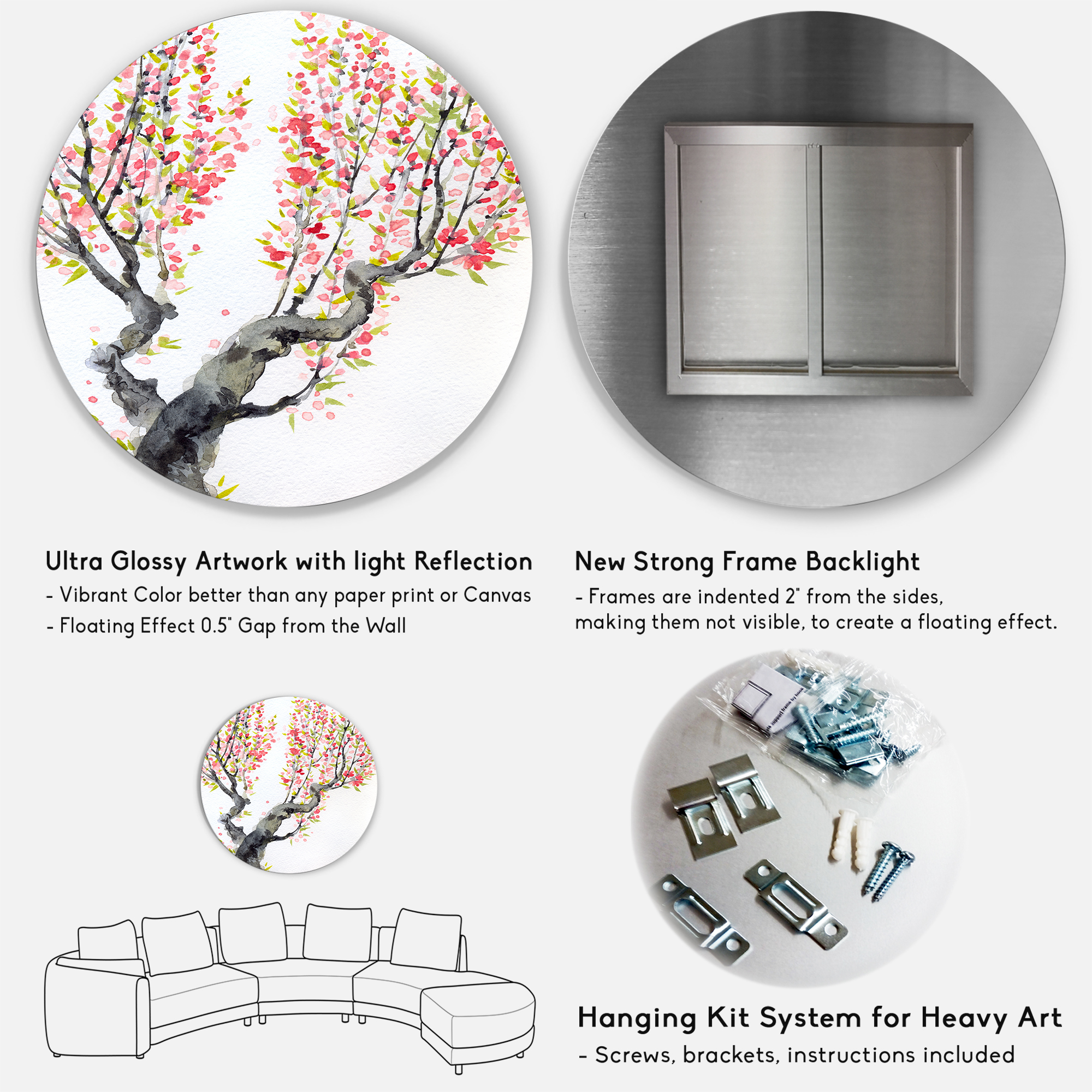 Designart 'Red Spring Flowers On Tree Branches' Traditional Circle Metal Wall Art 23x23 - Disc of 23