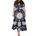 thumbnail image 5 of LWavelet Women's Plus Size Bohemian Patchwork Maxi Dress Short Sleeve Tie Waist Casual Ethnic Dress with Pockets Navy L, 5 of 7