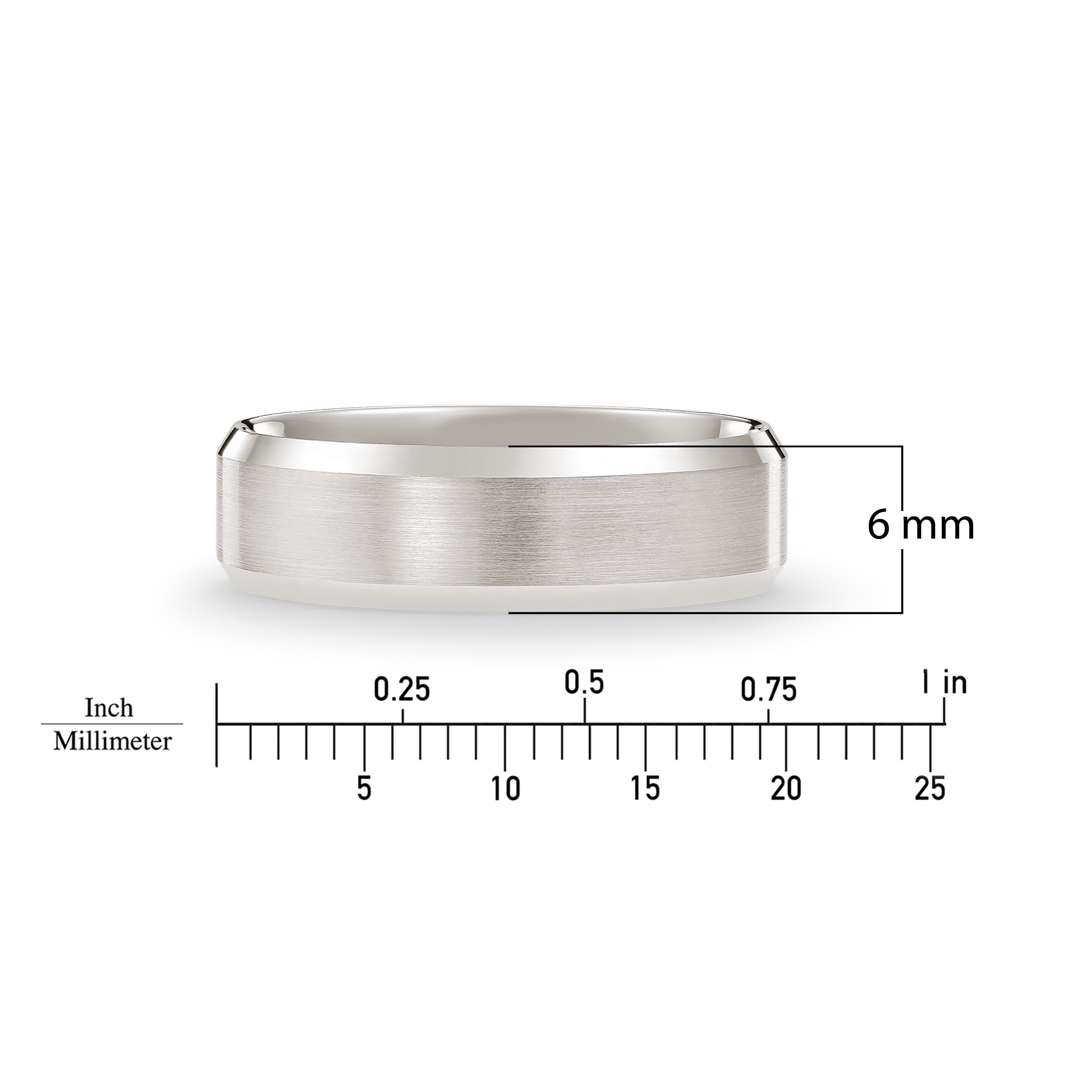 Men's 14K Solid Gold Wedding Band, 6mm, Beveled Edge, Satin Finish, Comfort Fit Ring, 14K White Gold (Stamped for Authenticity), Size 13.5