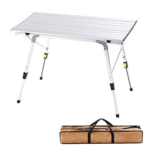 Party and Picnic BBQ CampLand Aluminum Height Adjustable Folding Table Camping Outdoor Lightweight for Camping Backyards Beach 