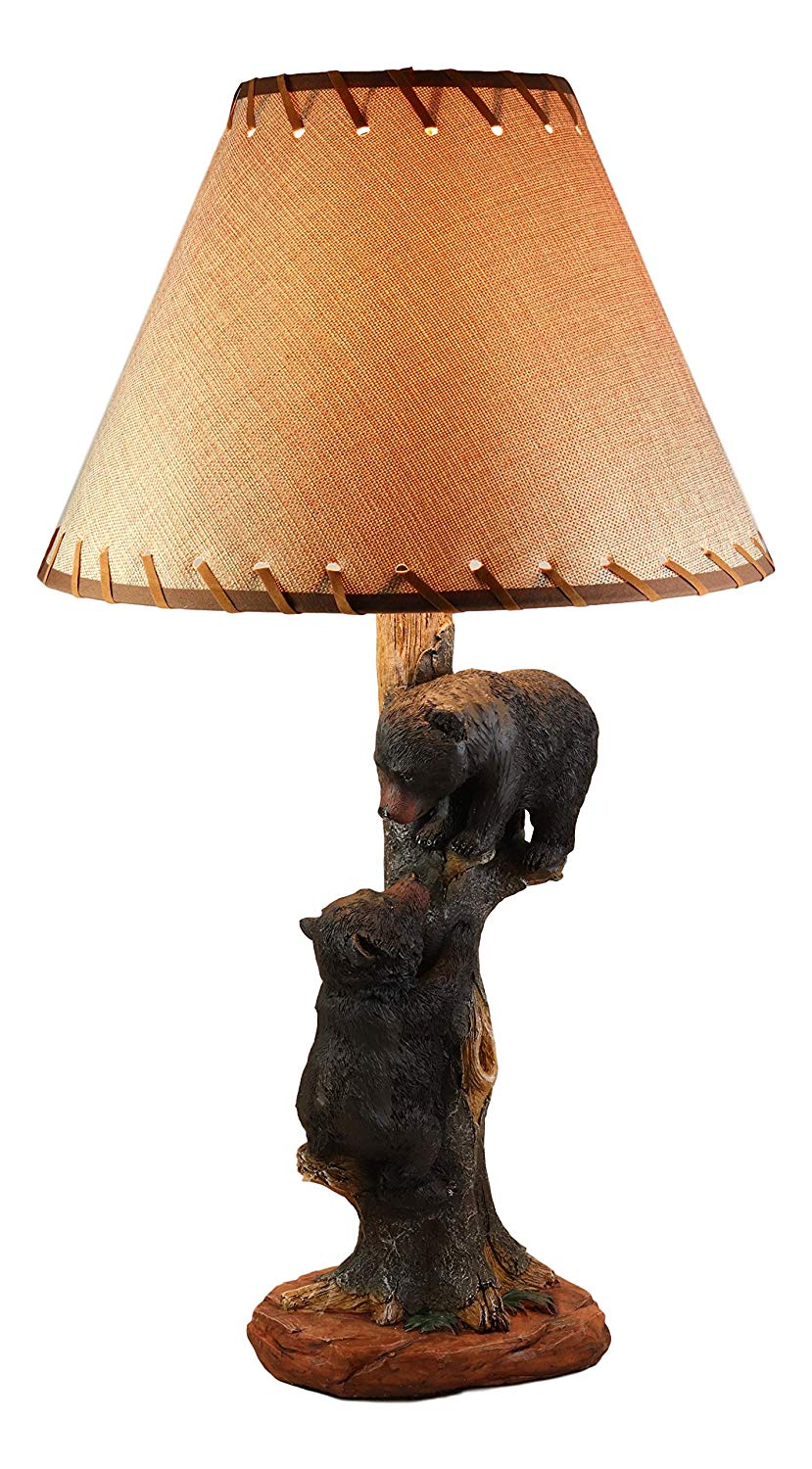 Ebros Helping Hand Whimsical Black Bear Cubs Climbing Tree Table Lamp
