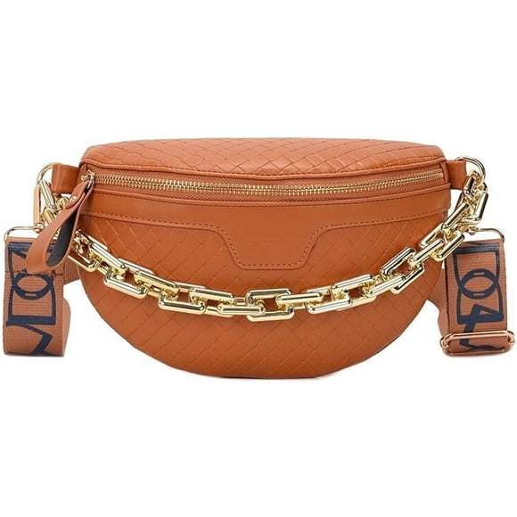 FrostHike Thick Chain Women's Plaid leather Waist Bag Shoulder Crossbody Chest Bags Luxury Designer Handbags Female Belt Bag