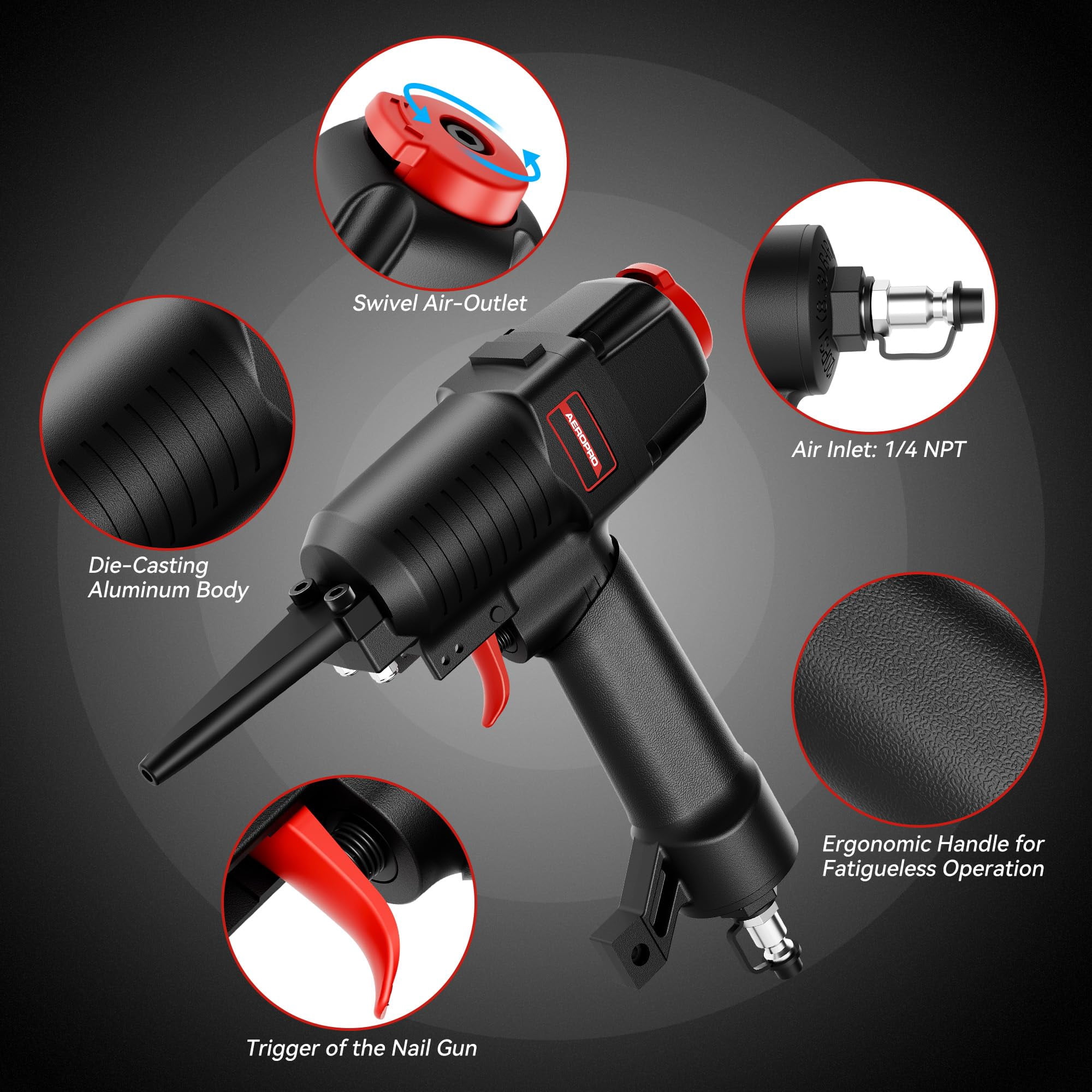 AeroPro 700V Professional Grade Heavy Duty Pneumatic Punch Nailer/Nail Remover with Extra Driver and Bumper, Long Nail Nose, 2-3/4” 6mm Diameter for 1-4 Inch Nails, 9-16 Gauge