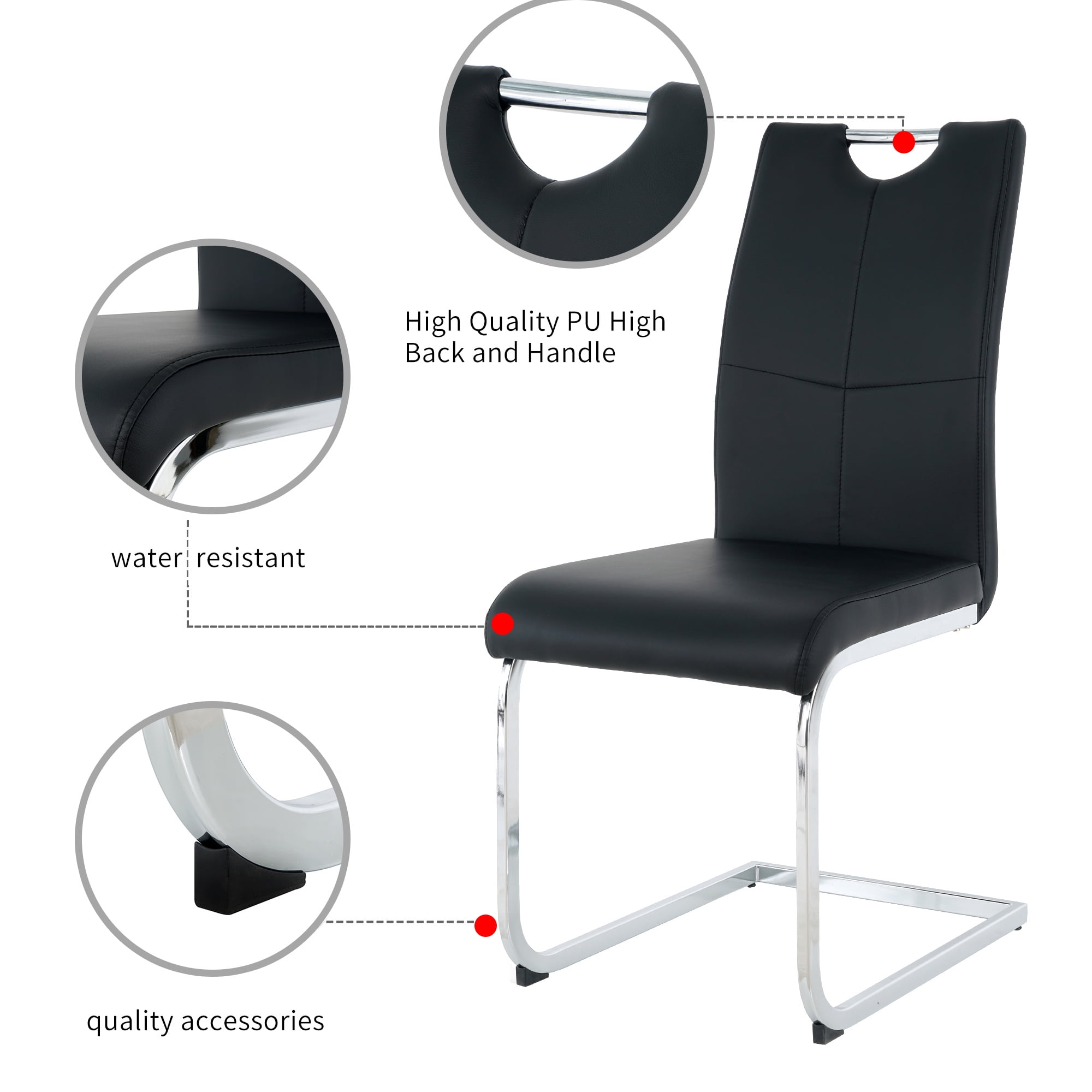 Sumdeal Modern Black Pu Leather Dining Chair Set with Silver C-shaped Metal Legs,Set of 6
