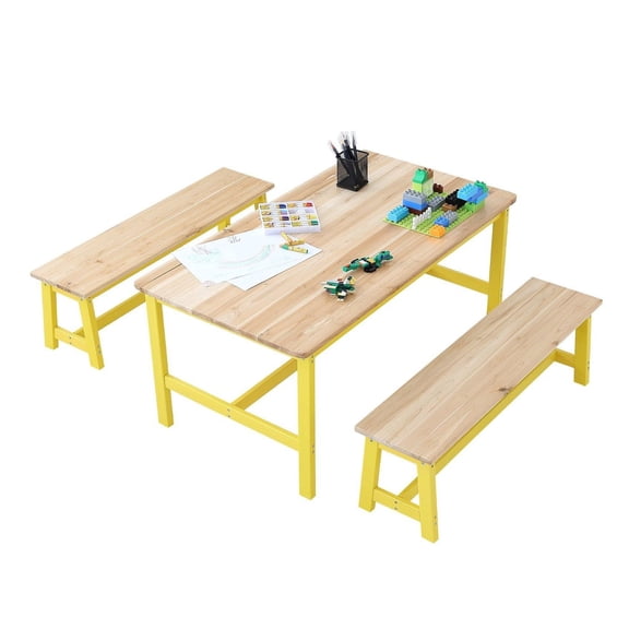 Kids Table and Bench Set, Toddler Table and Chair Set of 3, Wood Activity Table for Art, Craft, Reading, Learning