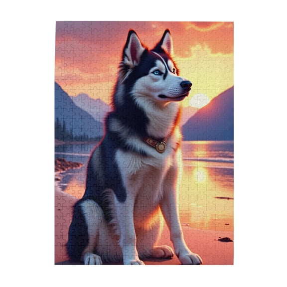 500 Piece Husky Sunset Jigsaw Puzzle For Adults Challenging & Relaxing Adult Puzzles Beautiful Artwork Fun Activity Home Decor Great Gift Idea
