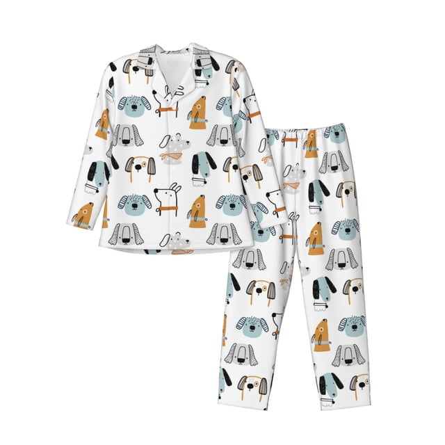 Balery Puppy Pijama para Hombre de Dos Piezas con Manga Larga, Conjunto de Dormir y Descanso Suave con Bolsillos-Large