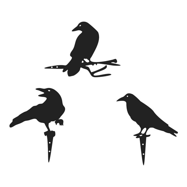 3x Decoración de jardín de de metal con silueta de pájaro negro decorativa para Halloween para puerta de patio trasero, poste de césped, cerca