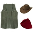 thumbnail image 4 of iefiel Gilet à Franges en Faux Suède pour Femmes Gilet à Franges Rivets Veste Cardigan Ouvert Vert P, 4 of 6